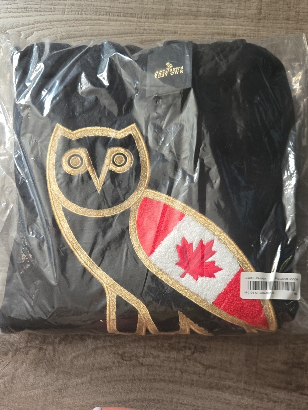 OVO Black Sweatshirt with Gold Owl and Red Canadian Flag Patch